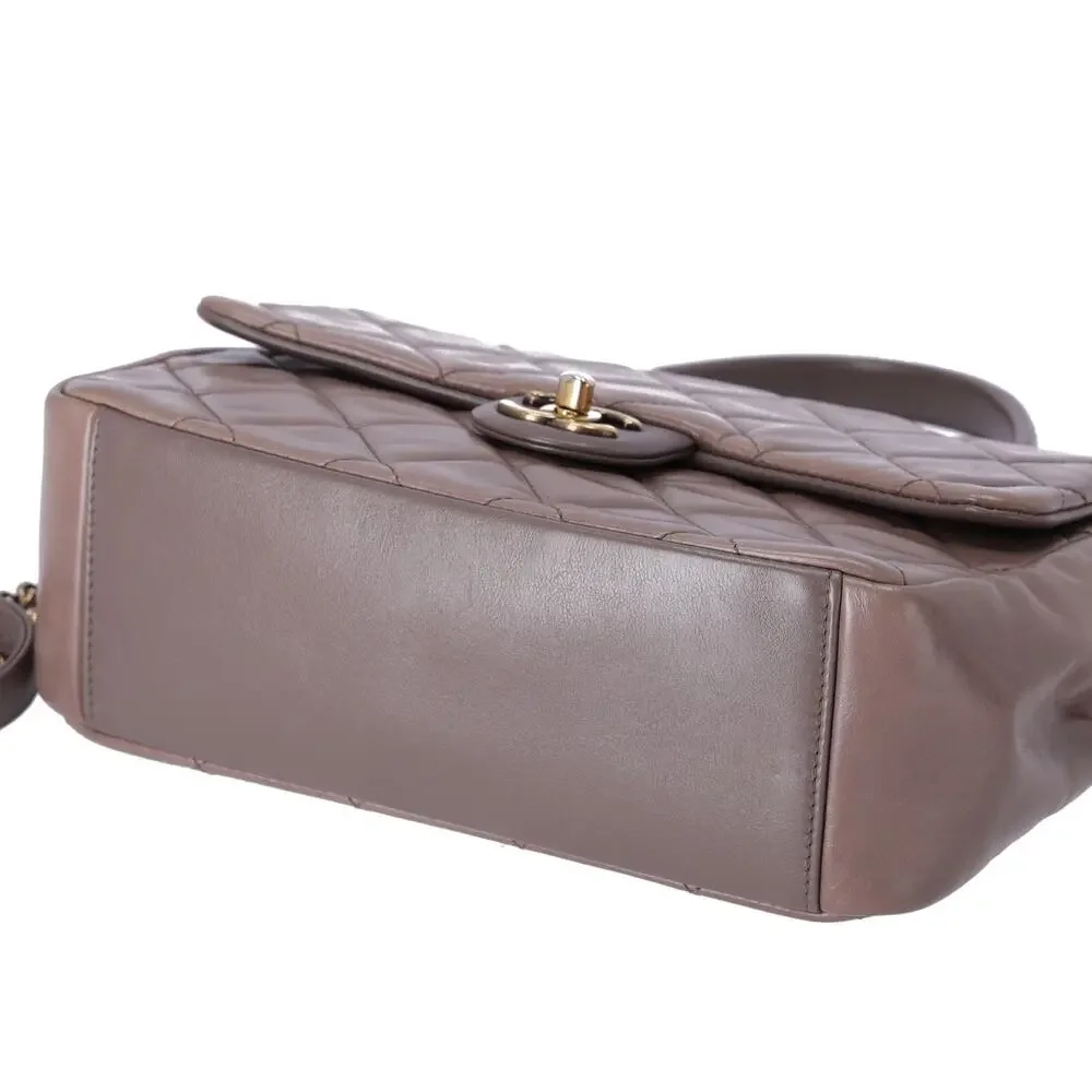 CHANEL Glazed Calfskin Quilted Medium Top Handle Flap Bag Dark Gray